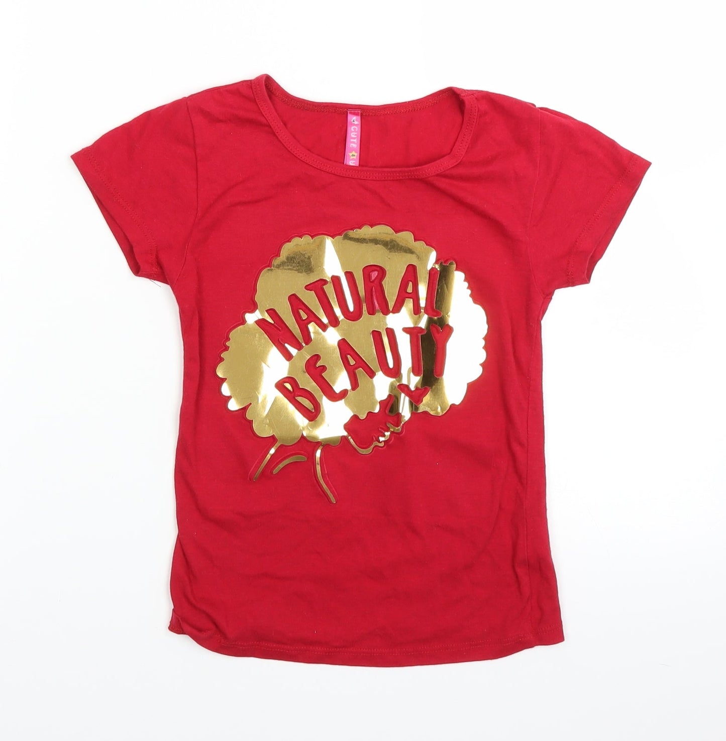 Cute 4 u Girls Red   Basic T-Shirt Size 6 Years  - embossed