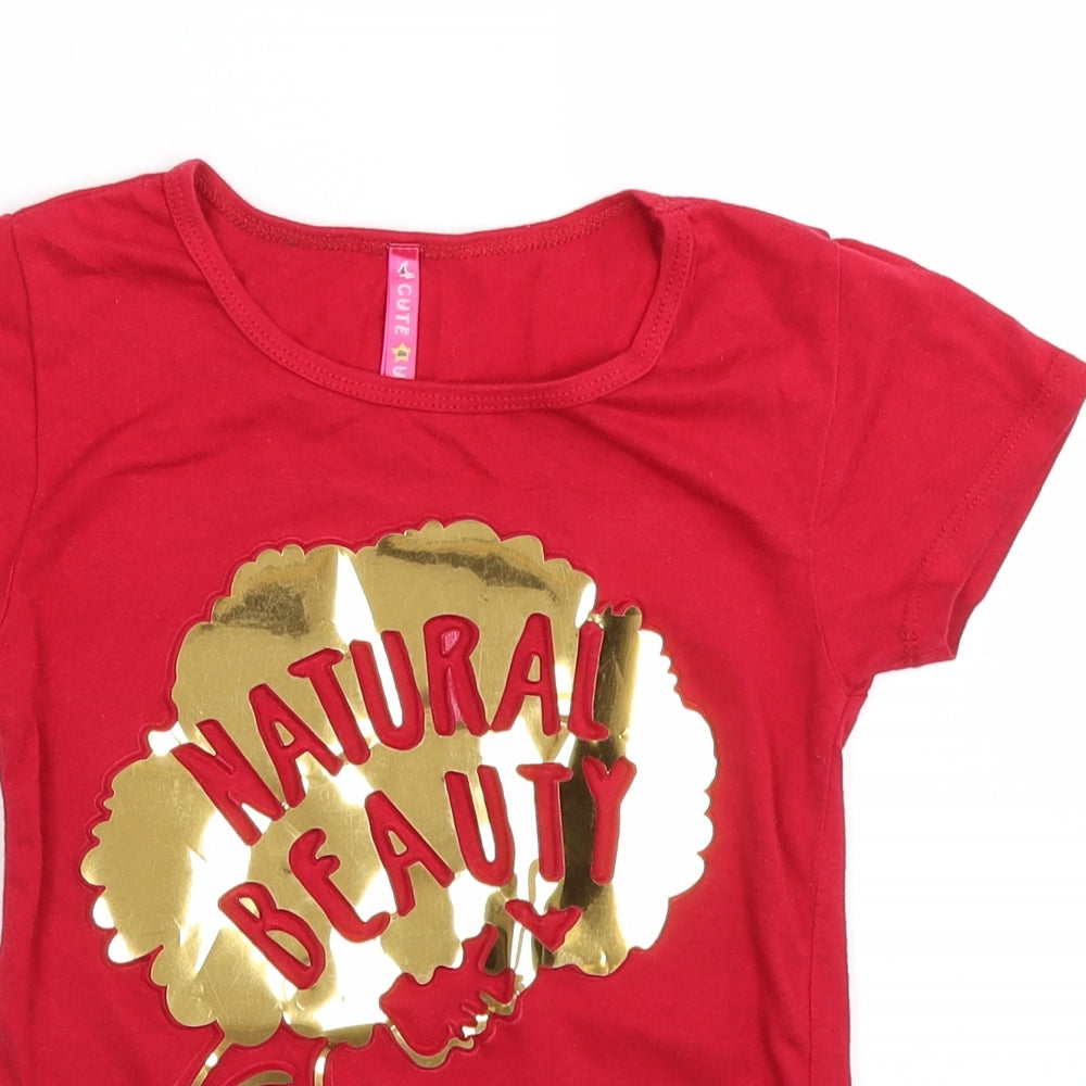 Cute 4 u Girls Red   Basic T-Shirt Size 6 Years  - embossed