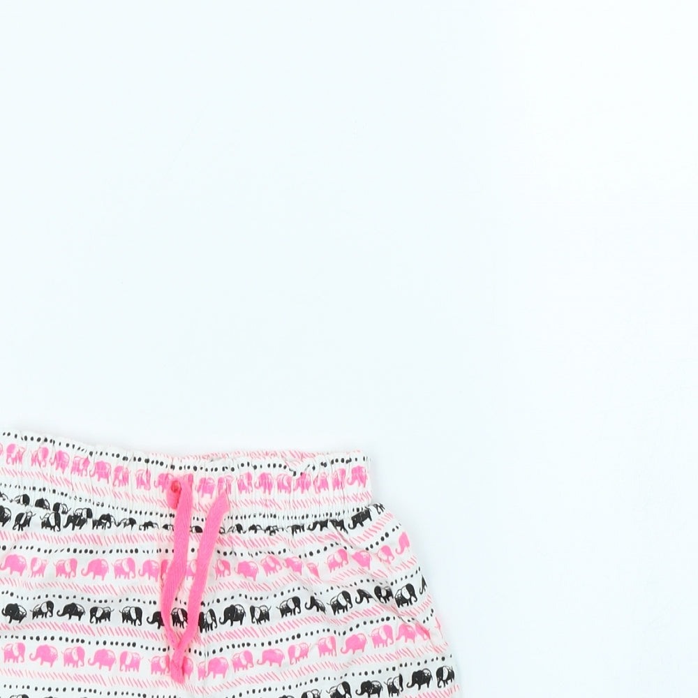 TU Girls White Animal Print  Cut-Off Shorts Size 2 Years - Elephant