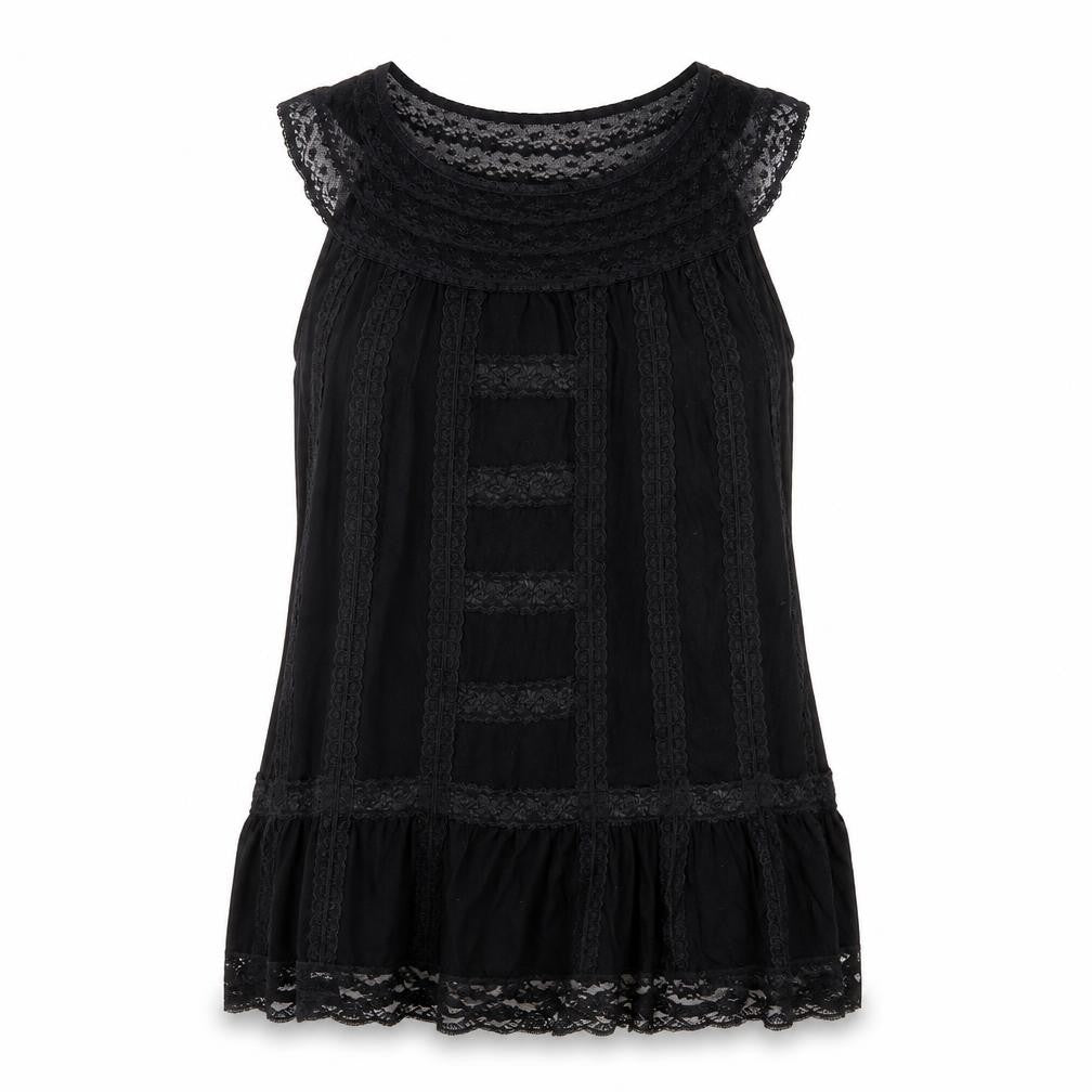 Warehouse Womens Black   Basic Blouse Size 12  - lace outer