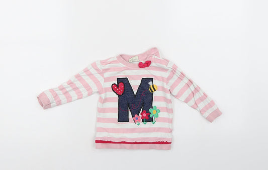 Mini Klub Girls Pink Striped  Pullover Jumper Size 9-12 Months