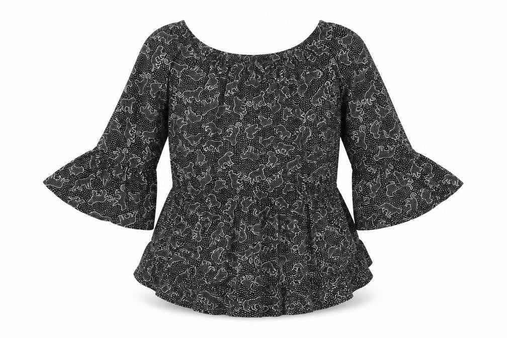 F&F Girls Black Animal Print  Basic Blouse Size 12-13 Years