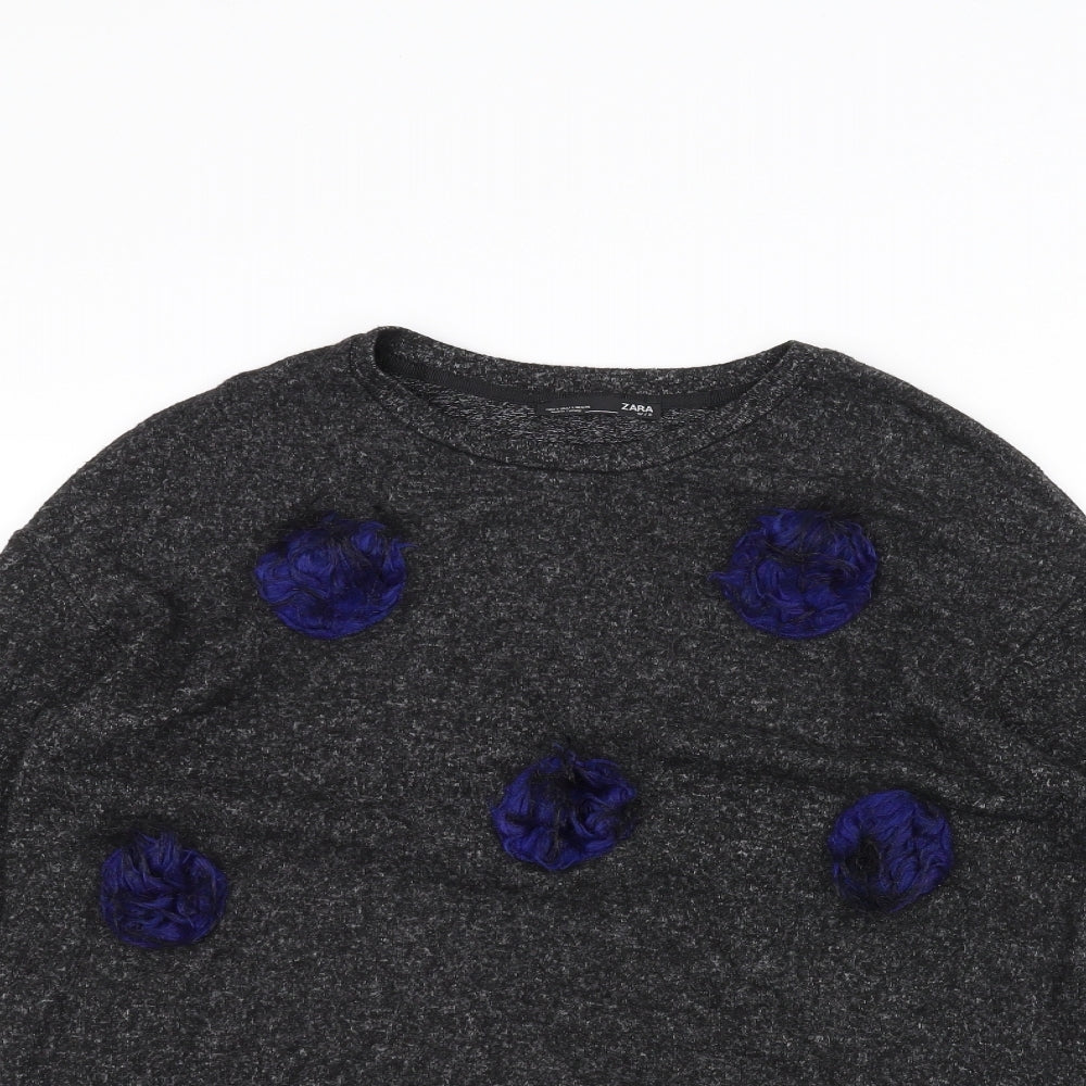 Zara Womens Black   Basic T-Shirt Size S  - Flower Detail
