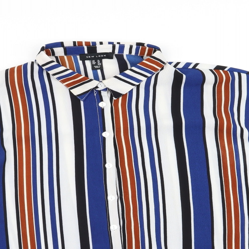 New Look Womens Blue Striped  Basic Button-Up Size 14