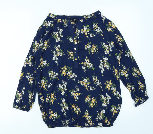 fig Womens Blue Floral  Basic Blouse Size S