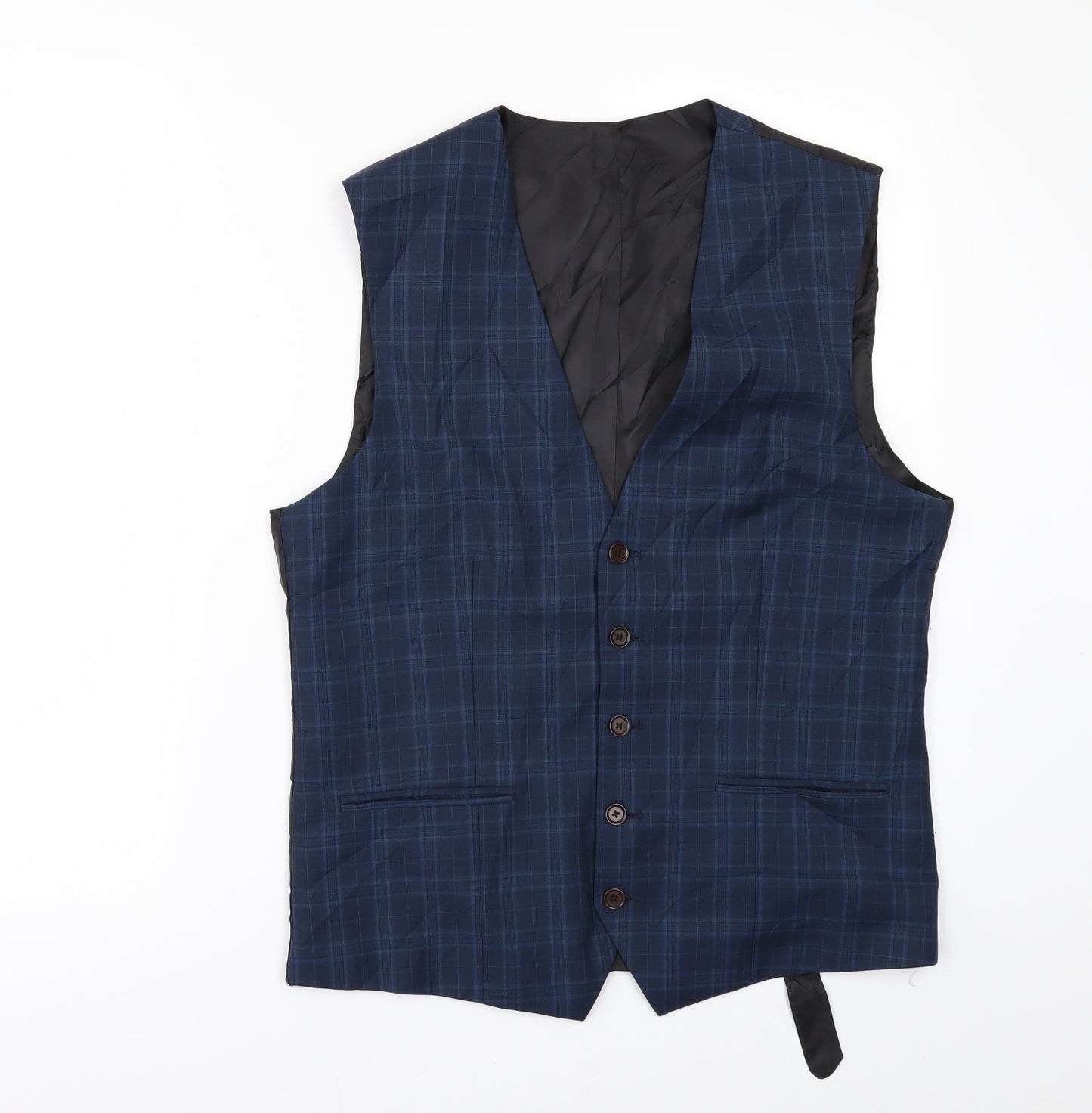 Preworn Mens Blue Check  Jacket Suit Waistcoat Size 36