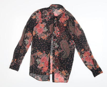 Preloved Miss Selfridge Womens Black Floral Mesh Basic Blouse Size 6 - Front