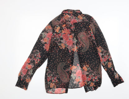 Preloved Miss Selfridge Womens Black Floral Mesh Basic Blouse Size 6 - Back