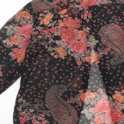 Preloved Miss Selfridge Womens Black Floral Mesh Basic Blouse Size 6 - Label