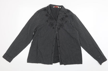 Preloved EWM Womens Black Striped  Basic Button-Up Size 18 - Front