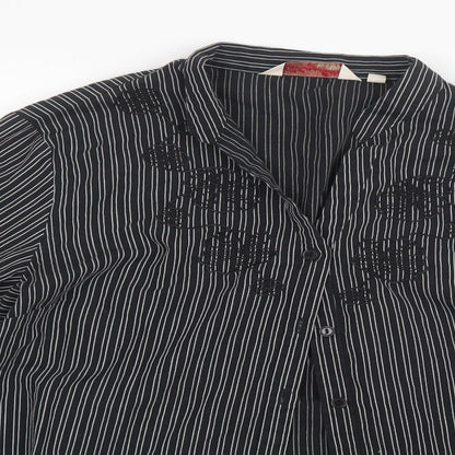 Preloved EWM Womens Black Striped  Basic Button-Up Size 18 - Detail