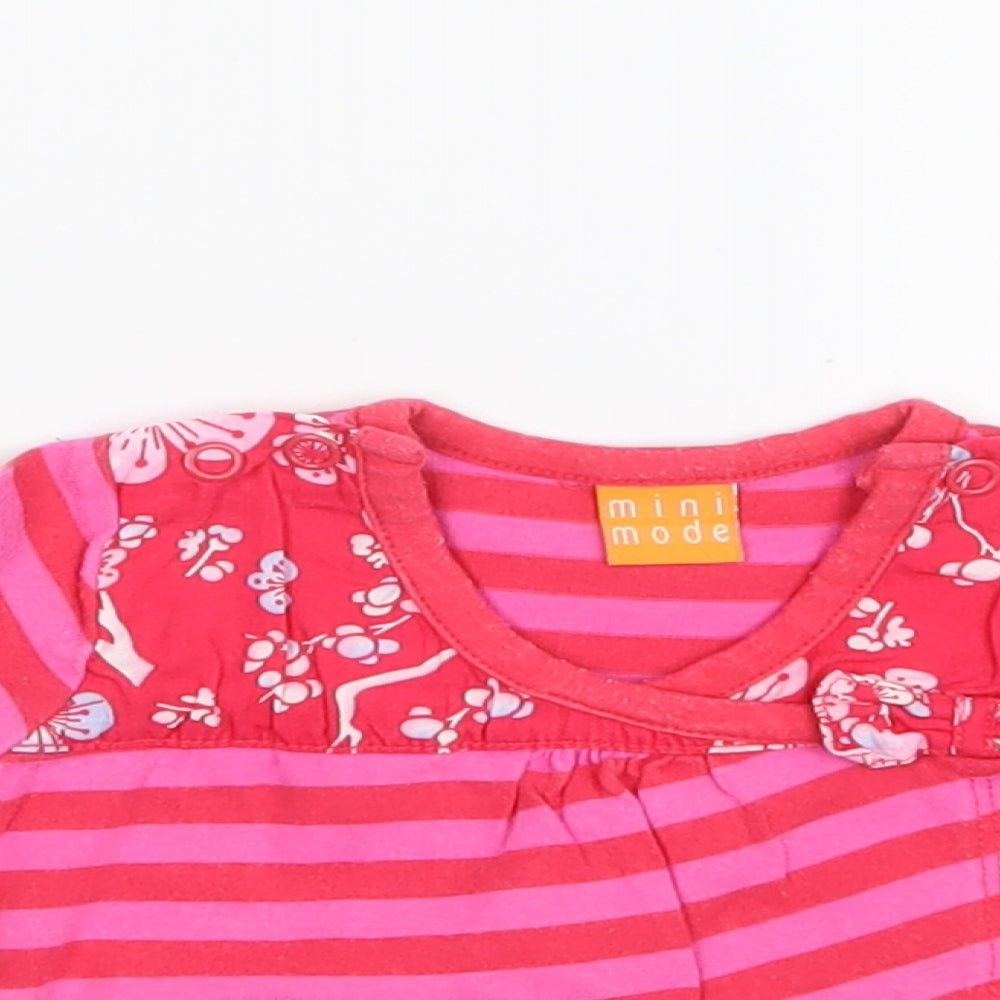 Mini Mode Girls Pink Striped  Basic T-Shirt Size 3-6 Months