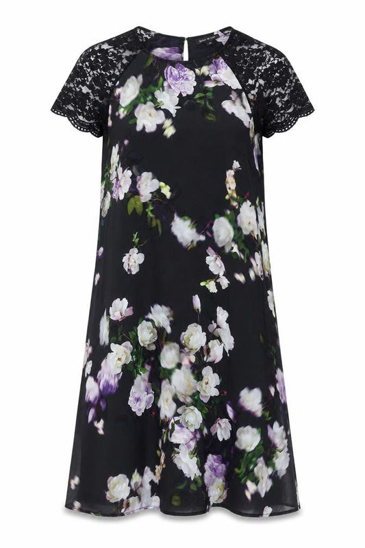 River Island Womens Black Floral  T-Shirt Dress  Size 10