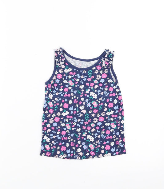 Matalan Girls Blue Floral  Basic Tank Size 2-3 Years