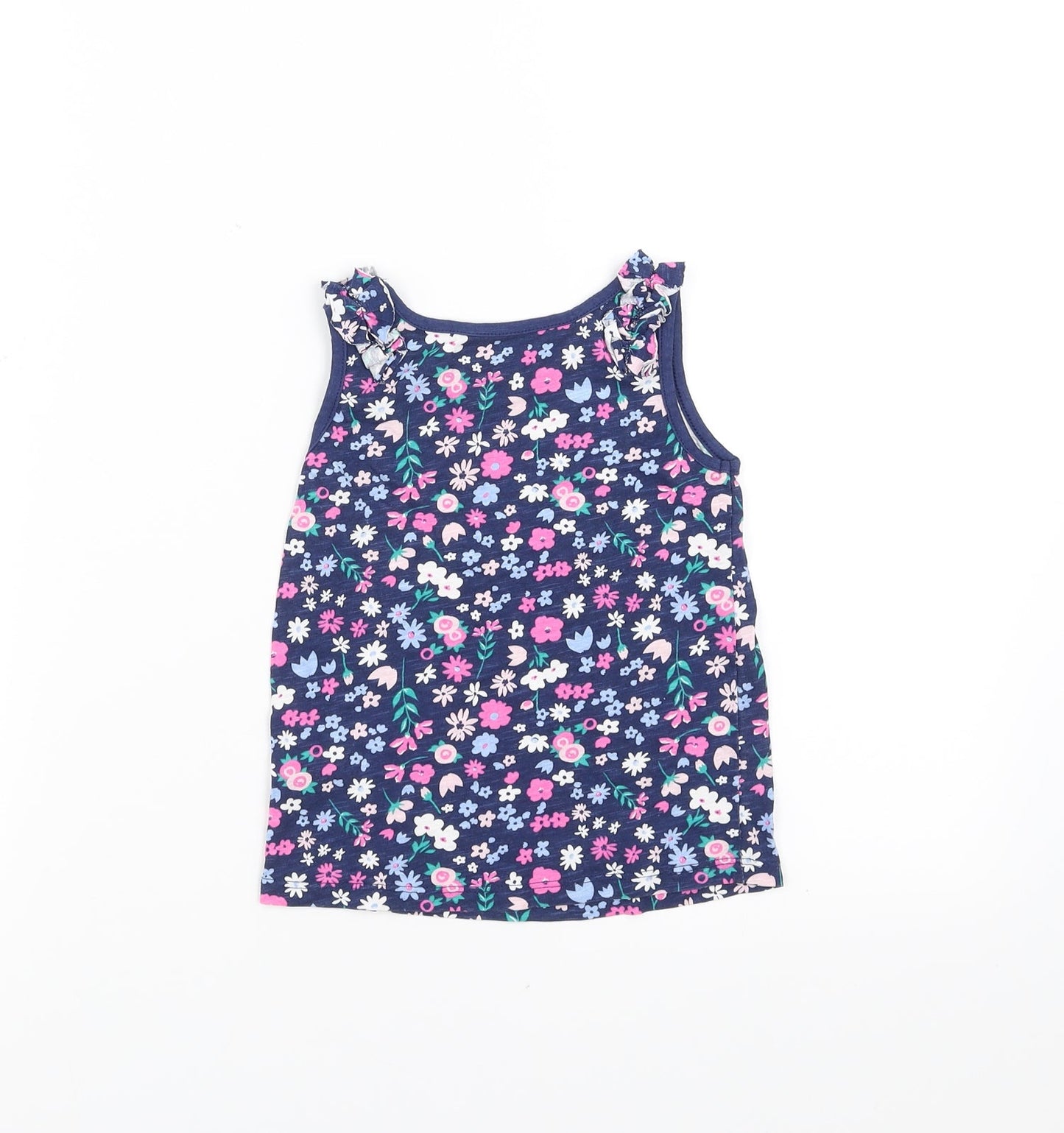 Matalan Girls Blue Floral  Basic Tank Size 2-3 Years
