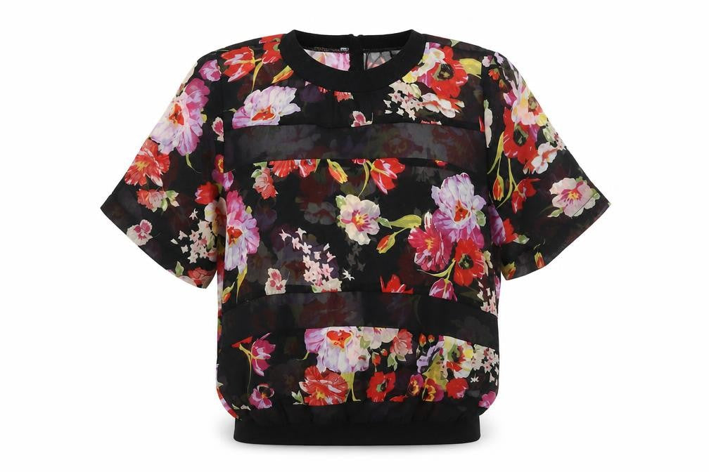 Primark Womens Black Floral  Basic Blouse Size 6  - sheer