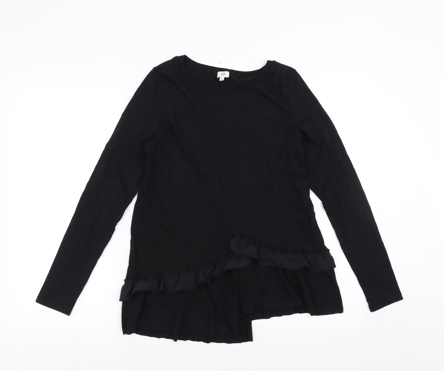 River Island Womens Black   Basic T-Shirt Size 8  - ruffle hem