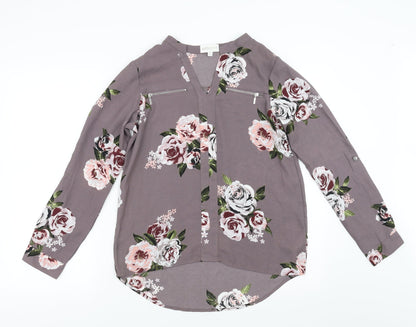 Preloved Apricot Womens Purple Floral  Basic Blouse Size 8 - Front
