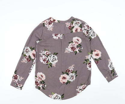 Preloved Apricot Womens Purple Floral  Basic Blouse Size 8 - Back