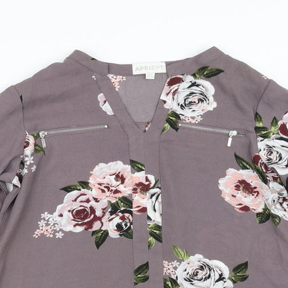 Preloved Apricot Womens Purple Floral  Basic Blouse Size 8 - Detail