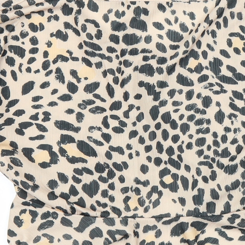 Boohoo Womens Beige Animal Print  Basic Blouse Size 12  - Leopard print