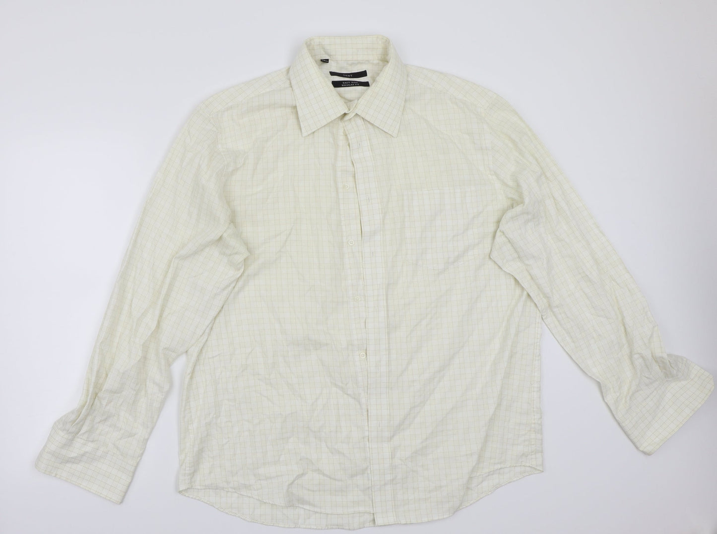 NEXT Mens Yellow Check   Button-Up Size 17