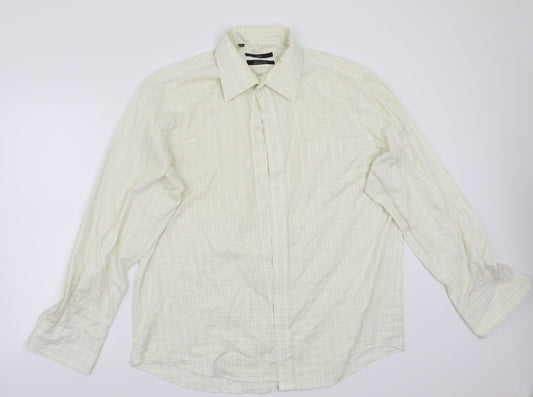 NEXT Mens Yellow Check   Button-Up Size 17