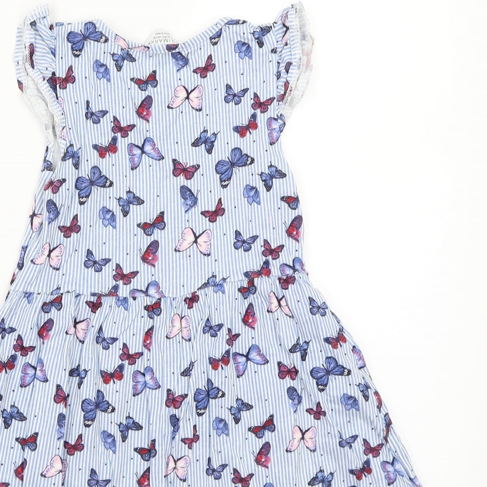 Marks and Spencer Girls White Striped  A-Line  Size 5-6 Years