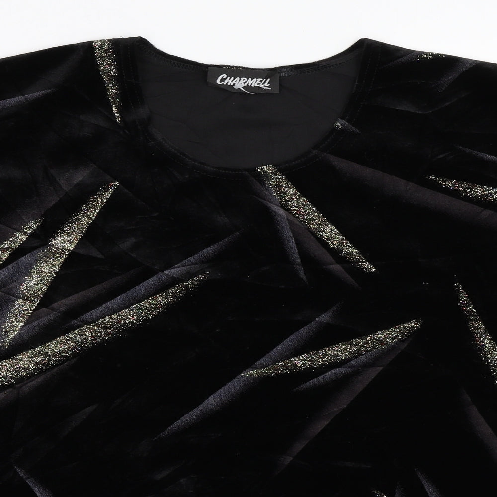 Charmell Womens Black  Velour Basic Blouse Size M