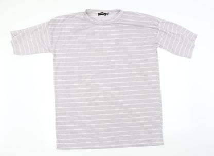 Preloved PRETTYLITTLETHING  Womens Green Striped  Basic T-Shirt Size 12 - Front