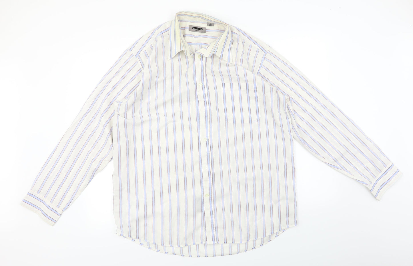 M2M  Mens Ivory Striped   Button-Up Size L