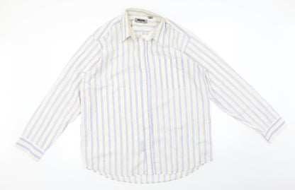 Preloved M2M  Mens Ivory Striped   Button-Up Size L - Front