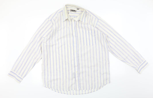 M2M  Mens Ivory Striped   Button-Up Size L