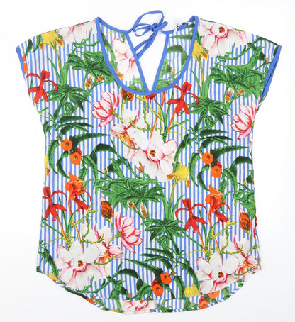 Preloved Pep&Co Womens Multicoloured Floral  Basic Blouse Size 12  - Blue Stripes - Front