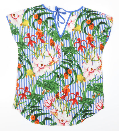 Preloved Pep&Co Womens Multicoloured Floral  Basic Blouse Size 12  - Blue Stripes - Back