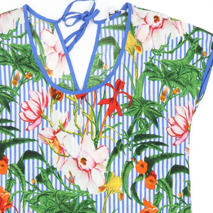 Preloved Pep&Co Womens Multicoloured Floral  Basic Blouse Size 12  - Blue Stripes - Detail