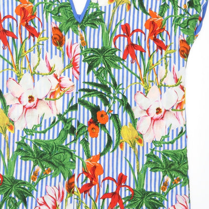 Preloved Pep&Co Womens Multicoloured Floral  Basic Blouse Size 12  - Blue Stripes - Label