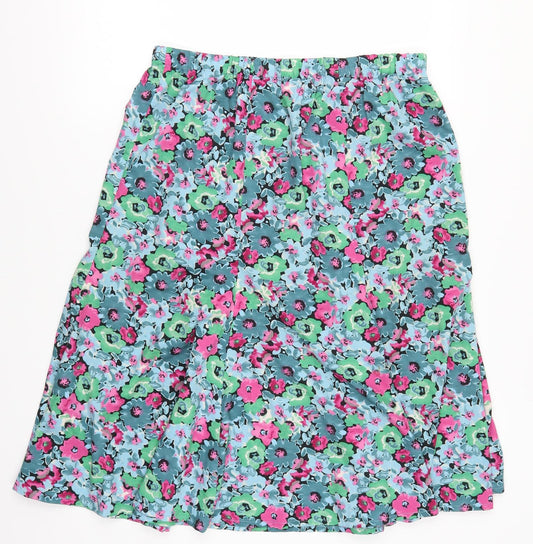 Preworn Womens Multicoloured Floral  Swing Skirt Size 33 in  - Blue Pink and Green Flowers