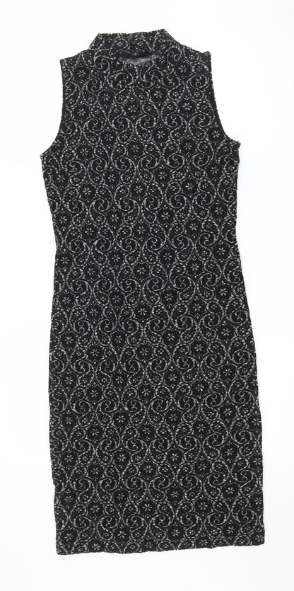 Next Womens Black Geometric Jersey Bodycon  Size 8
