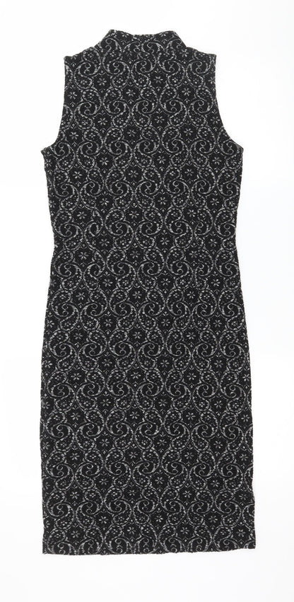Next Womens Black Geometric Jersey Bodycon  Size 8