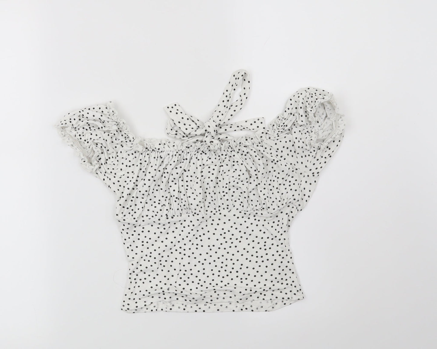 PRETTYLITTLETHING Womens White Polka Dot  Basic Blouse Size 6