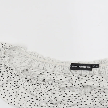 PRETTYLITTLETHING Womens White Polka Dot  Basic Blouse Size 6