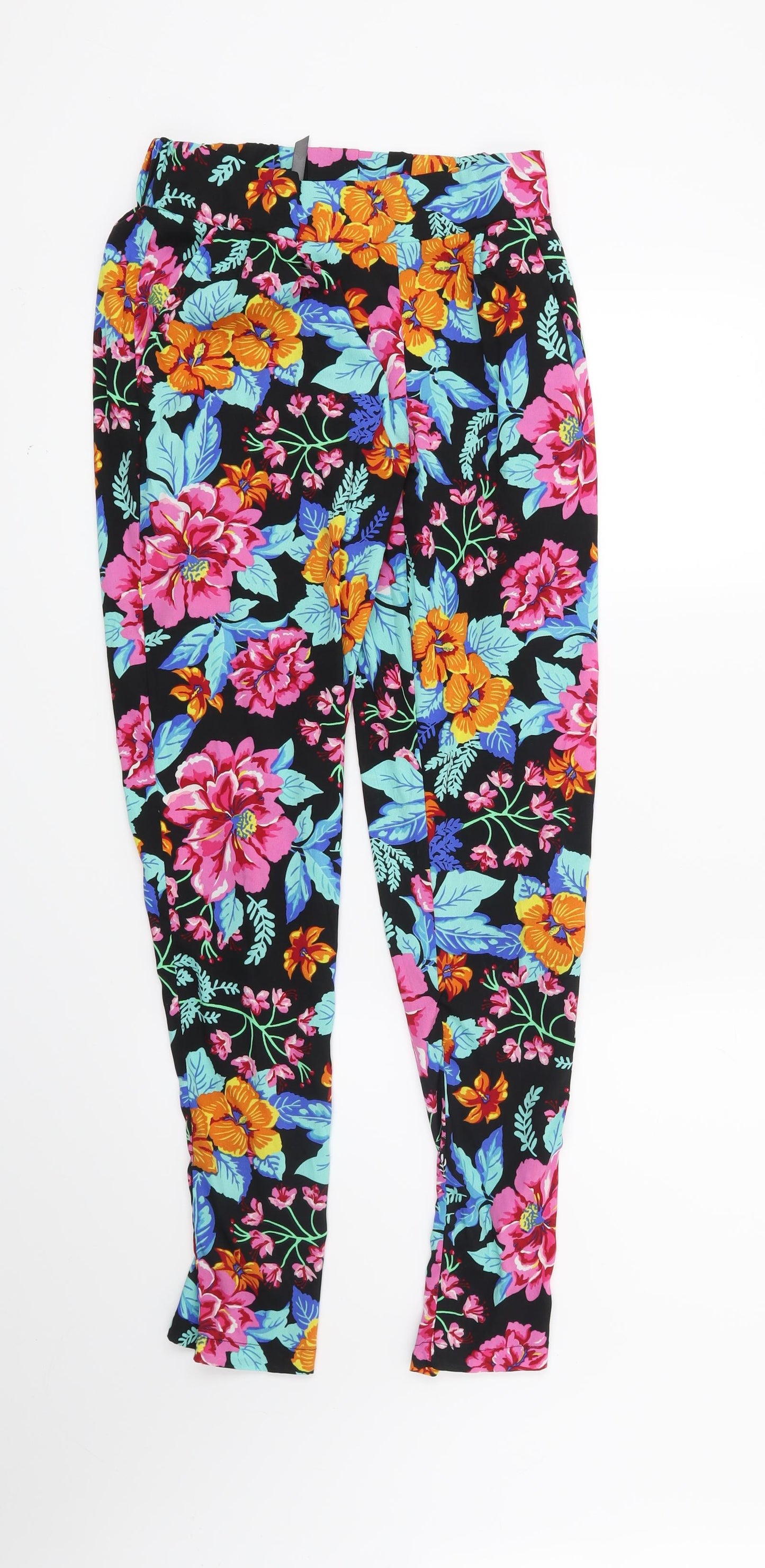 Preworn Womens Black Floral  Trousers  Size 8 L30 in