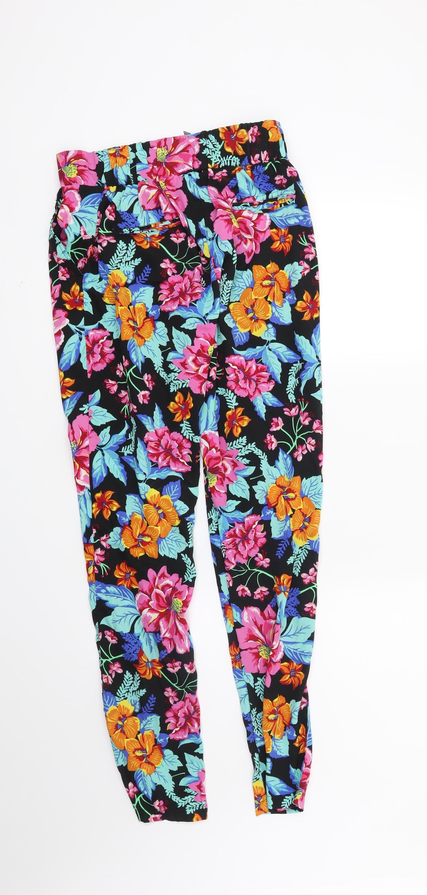 Preworn Womens Black Floral  Trousers  Size 8 L30 in