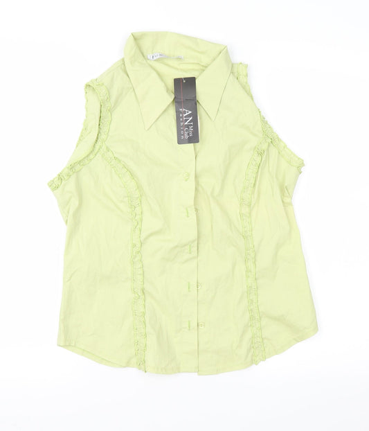 An Miss Club Womens Green   Basic Button-Up Size L