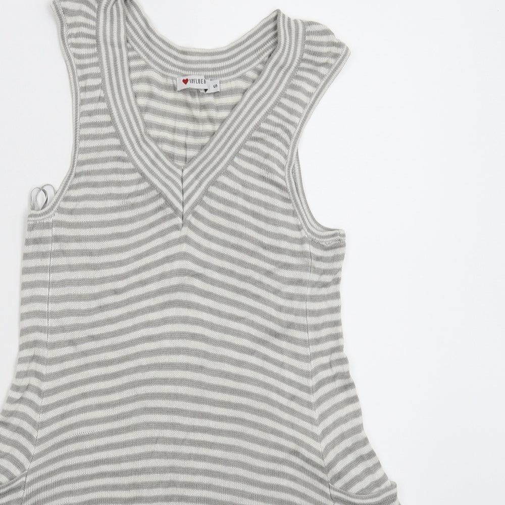 Influence Womens Grey Striped Knit Pullover Jumper Size S