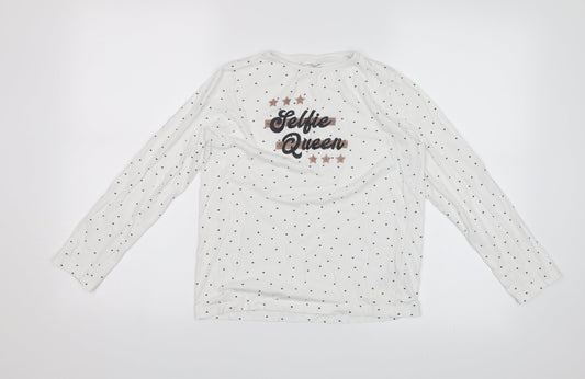 Primark Girls White Polka Dot  Basic T-Shirt Size 10-11 Years  - Selfie Queen