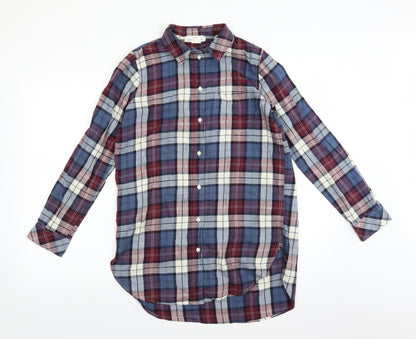 Preloved H&M Womens Blue Plaid  Basic Button-Up Size 6  - longline - Front