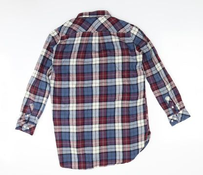 Preloved H&M Womens Blue Plaid  Basic Button-Up Size 6  - longline - Back