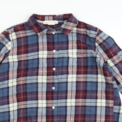 Preloved H&M Womens Blue Plaid  Basic Button-Up Size 6  - longline - Detail